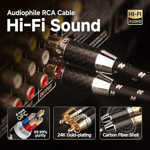 TODN RCA Cables Audiophile Male to Male Stereo Shielded HiFi OFC RCA Cable - Image 4