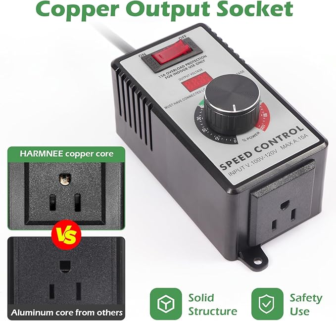 AC Motor Speed Controller 110-120V / 15A Max / 10A Rated Variable Fan Speed - Image 3