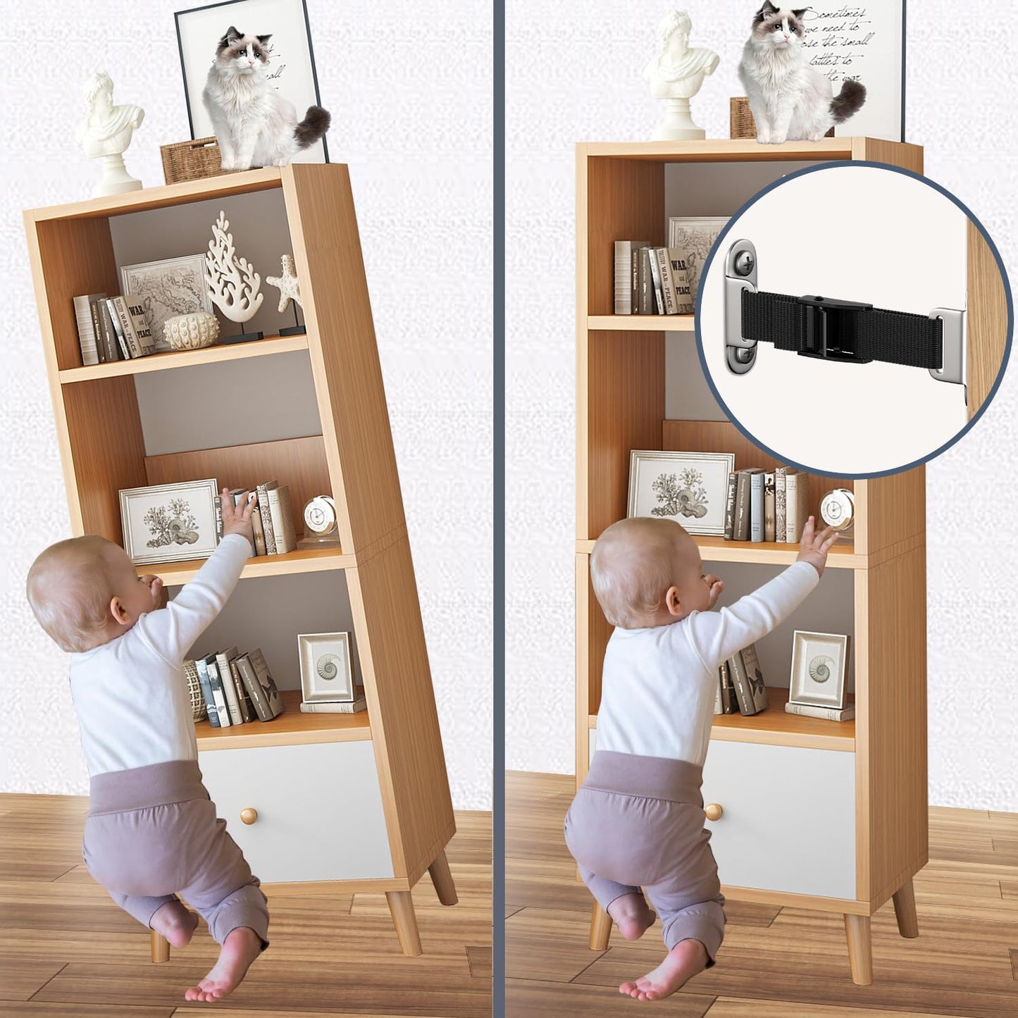 Furniture Anchors (4 Sets) for Baby Proofing, Anti Tip Furniture Anchor Securing 500 lbs/Keep Baby Pet Safety from Falling Furniture, Metal White Earthquake Straps