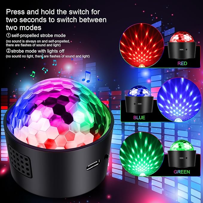 2-Pack Wiwreenm Mini Disco Ball Sound Activated Night Lights Projector - Image 2