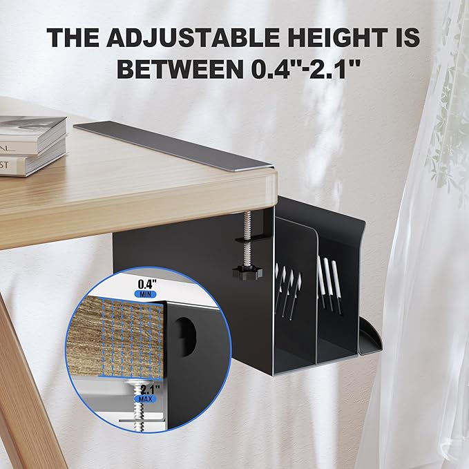 Litwaro Desk Side Storage Organizer, 2 Tier Laptop Holder Clamp on Desk - Image 3