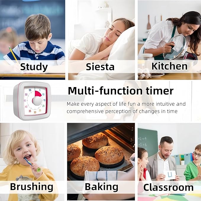 60 Minute Visual Timer for Kids and Adults, Non-Ticking 5.5 Inch Large Visual - Image 2