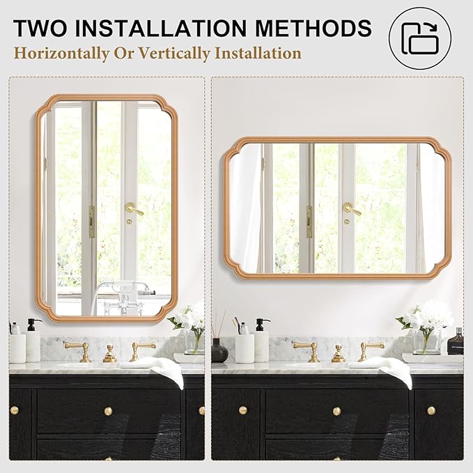 30"x48" Wood Bathroom Mirror for Wall, Large Wood Bathroom Vanity Mirror - Image 6