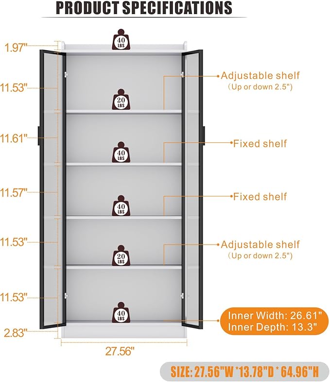 Dystler Display Cabinet with Doors and Adjustable Shelves, 5 Tier Display Case - Image 2