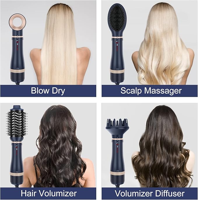 Hair Dryer Brush Set, IG INGLAM 4 in 1 Blowout Brush, Negative Ion Detachable - Image 2