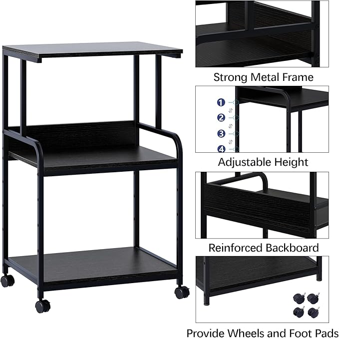 Arbuxzuy Printer Stand with Storage Shelf, 3 Tier Printer Cart with Wheels - Image 2