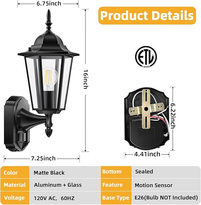 Lamomo 2 Pack Motion Sensor Outdoor Lights, Upgrade Dusk to Dawn Exterior Light - Image 4