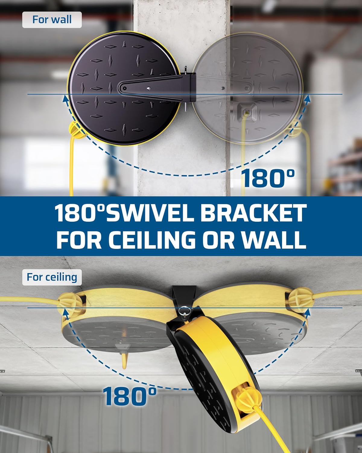 DEWENWILS Retractable Extension Cord Reel, Metal Reel with 30FT Power Cord | Ceiling or Wall Mount, 16/3 Gauge SJTW, 3 Electrical Outlets Pigtail for Garage and Shop, 10 Amp Circuit Breaker, UL Listed