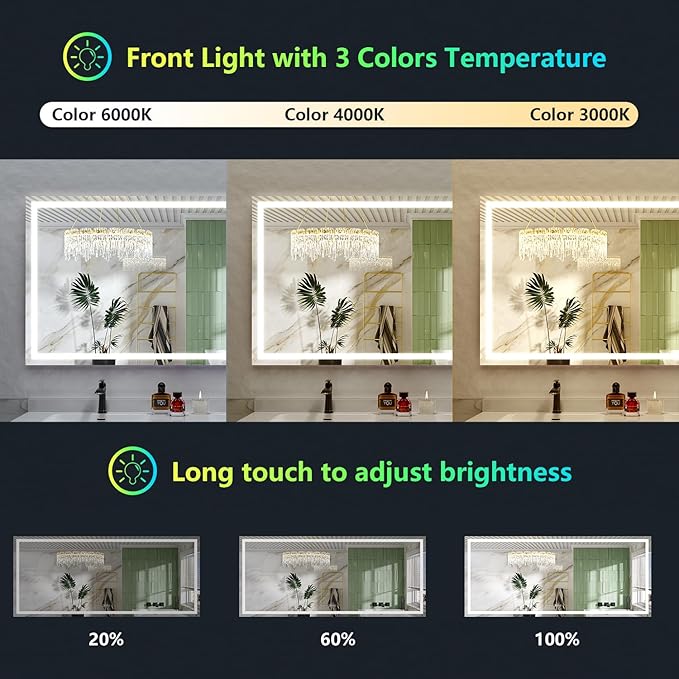 YEELAIT 68x38 Inch RGB LED Bathroom Mirror Front Light and RGB Backlit Lighted - Image 4