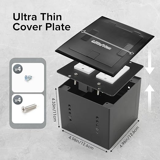 Vagueior Recessed Flat Hidden Floor Electrical Outlet Box Kit, Stainless Steel - Image 3