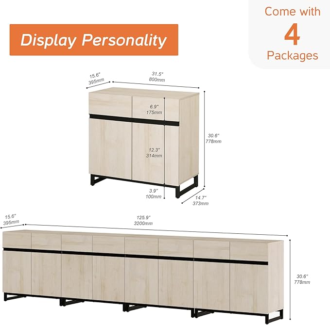 WAMPAT Modern TV Stand for TVs up to 120 inch, 4 in 1 Wood Entertainment Center - Image 2