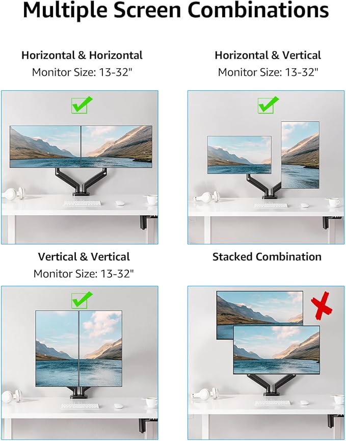 MOUNTUP Dual Monitor Stand for Desk, Monitor Arms for 2 Monitors 32 27 24 22 - Image 7