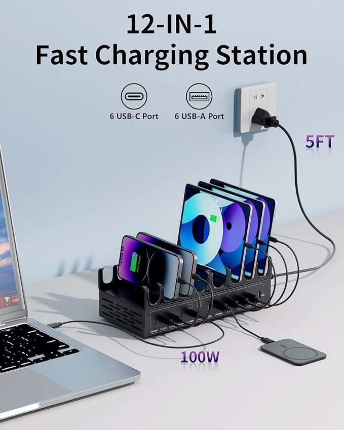 470W Charging Station for Multiple Devices, 12-Port USB C Charging Station - Image 2