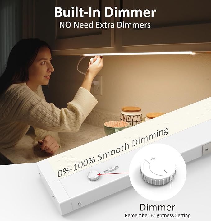Leetdud Under Cabinet Lighting Plug in or Hardwired Built-in Dimmer, 24 Inch 12W - Image 2