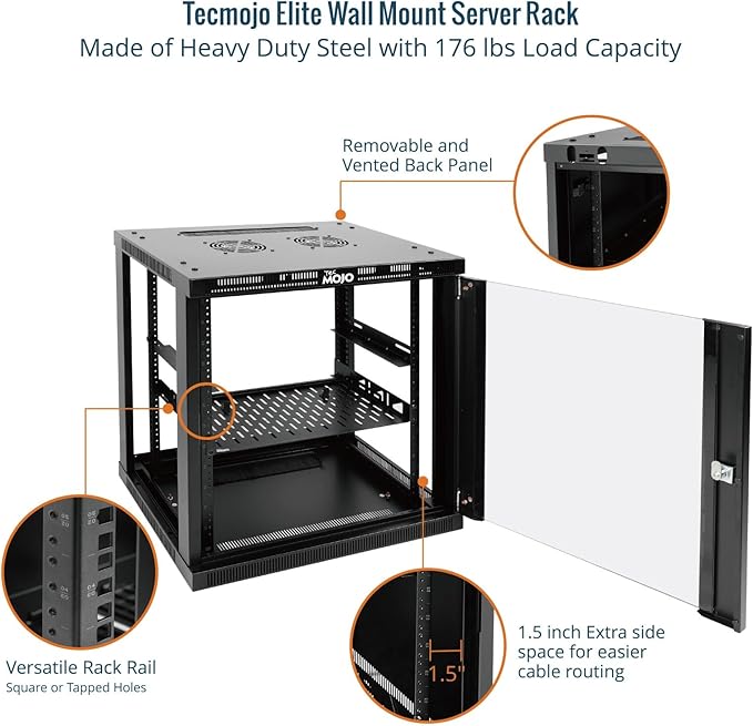 Tecmojo 12U Wall Mount Rack Cabinet, Heavy-Duty 176 Lbs High Load Capacity - Image 5