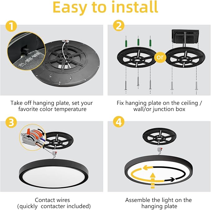 RLEDPZTX Led Flush Mount Ceiling Light, 16 Inch 32w 3480lm, 3000k/4000k/6000k - Image 7