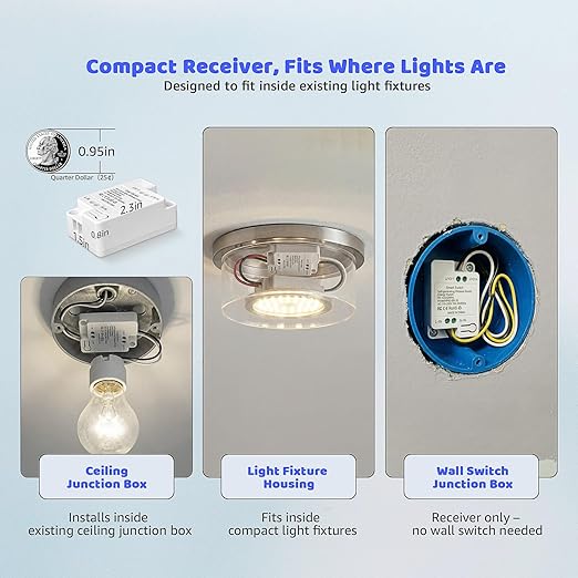 Avorecta Wireless Light Switch and Receiver Kit, Self-Powered Remote Light - Image 4
