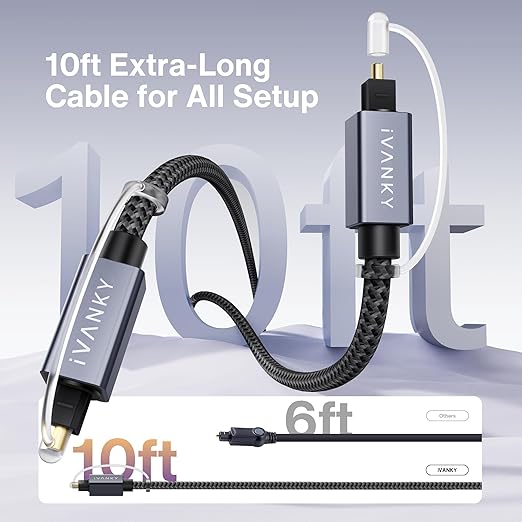 IVANKY Optical Audio Cable, 10ft Toslink Fiber Optic Cord, S/PDIF Digital - Image 2