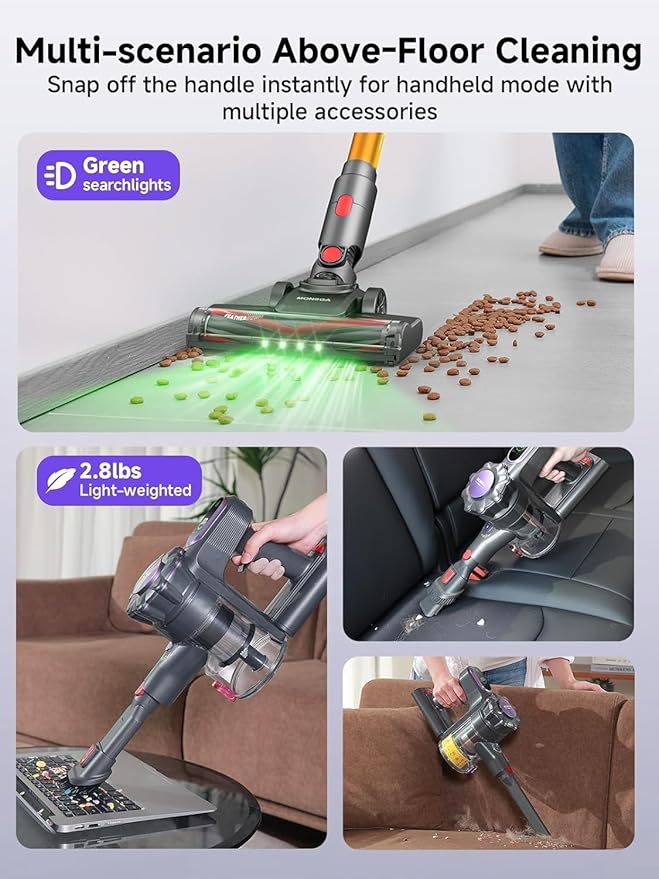 MONSGA Cordless Vacuum Cleaner, 45KPa 400W Stick Vacuum - Image 6