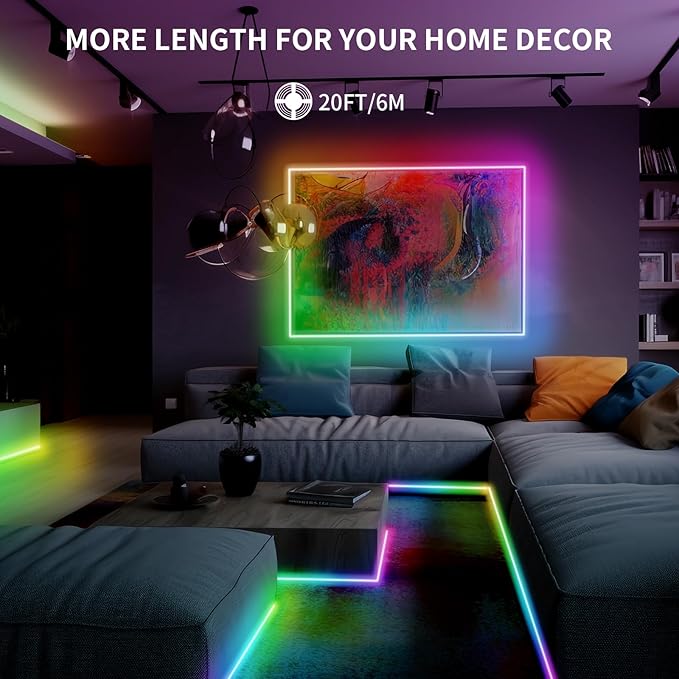 BUNACET 20FT LED Strip Lights COB Smart IC, 24V RGB LED Lights - Image 6