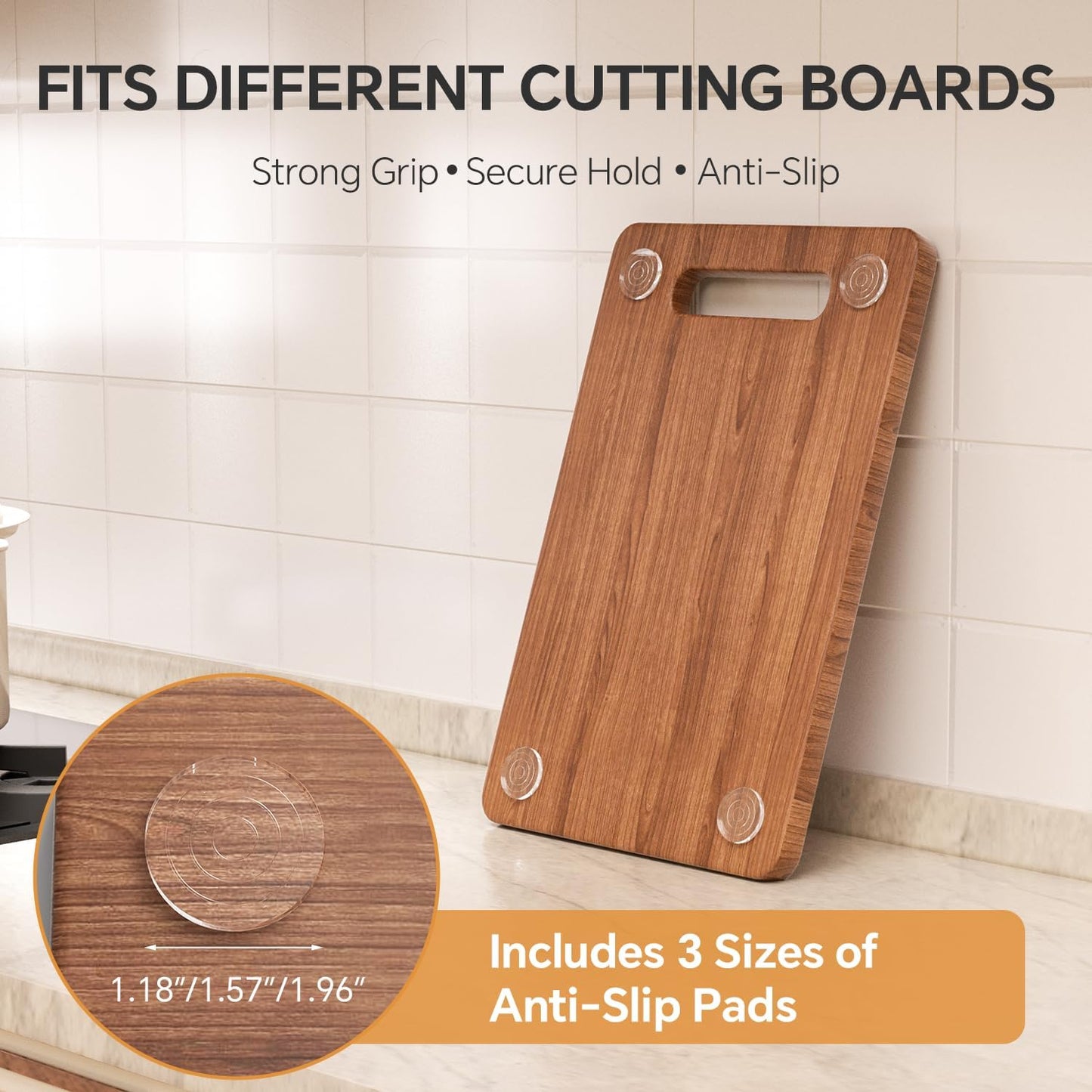32-Pack Non-Slip Silicone Cutting Board Feet — Self-Adhesive Rubber Feet for Cutting Board, 16×1.2in + 8×1.6in + 8×2in — Reusable, Washable Anti-Slip Pads for Trays, Furniture & Chairs