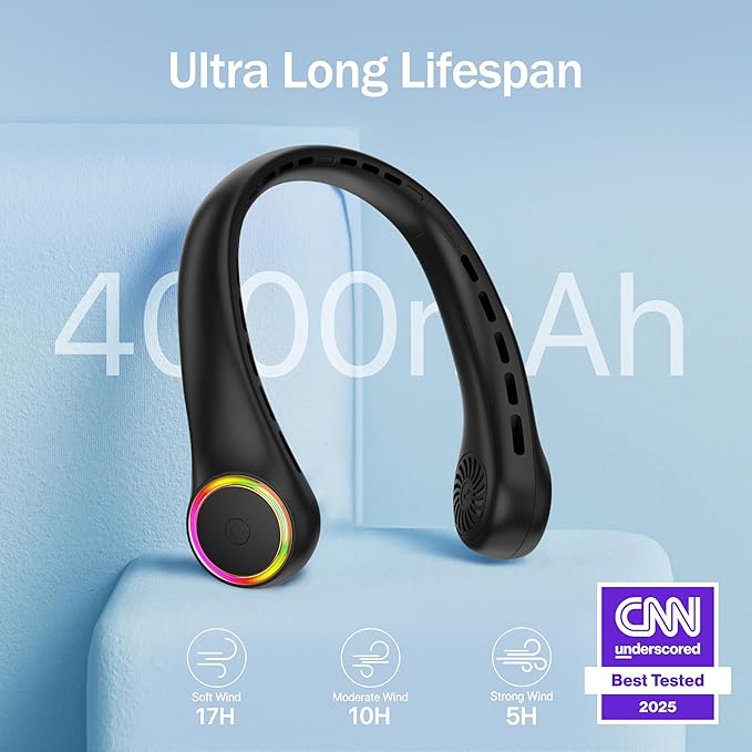 Neck fan, Portable Fan with 5-17H Lifespan, 4000mAh Neck fan air conditioner - Image 3