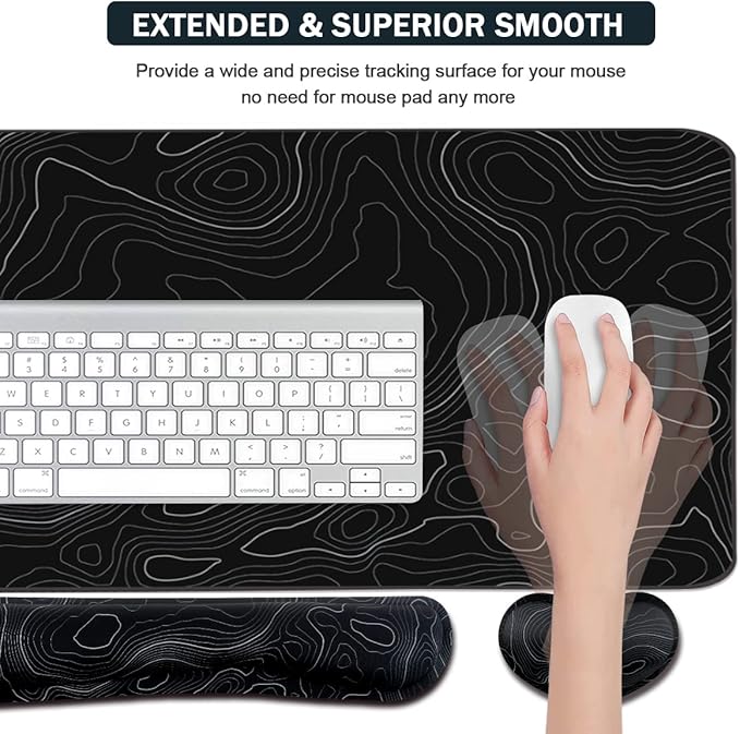 Topographic Mouse Pad Set, Extended Mouse Pad+Keyboard Wrist Rest, Memory Foam - Image 5