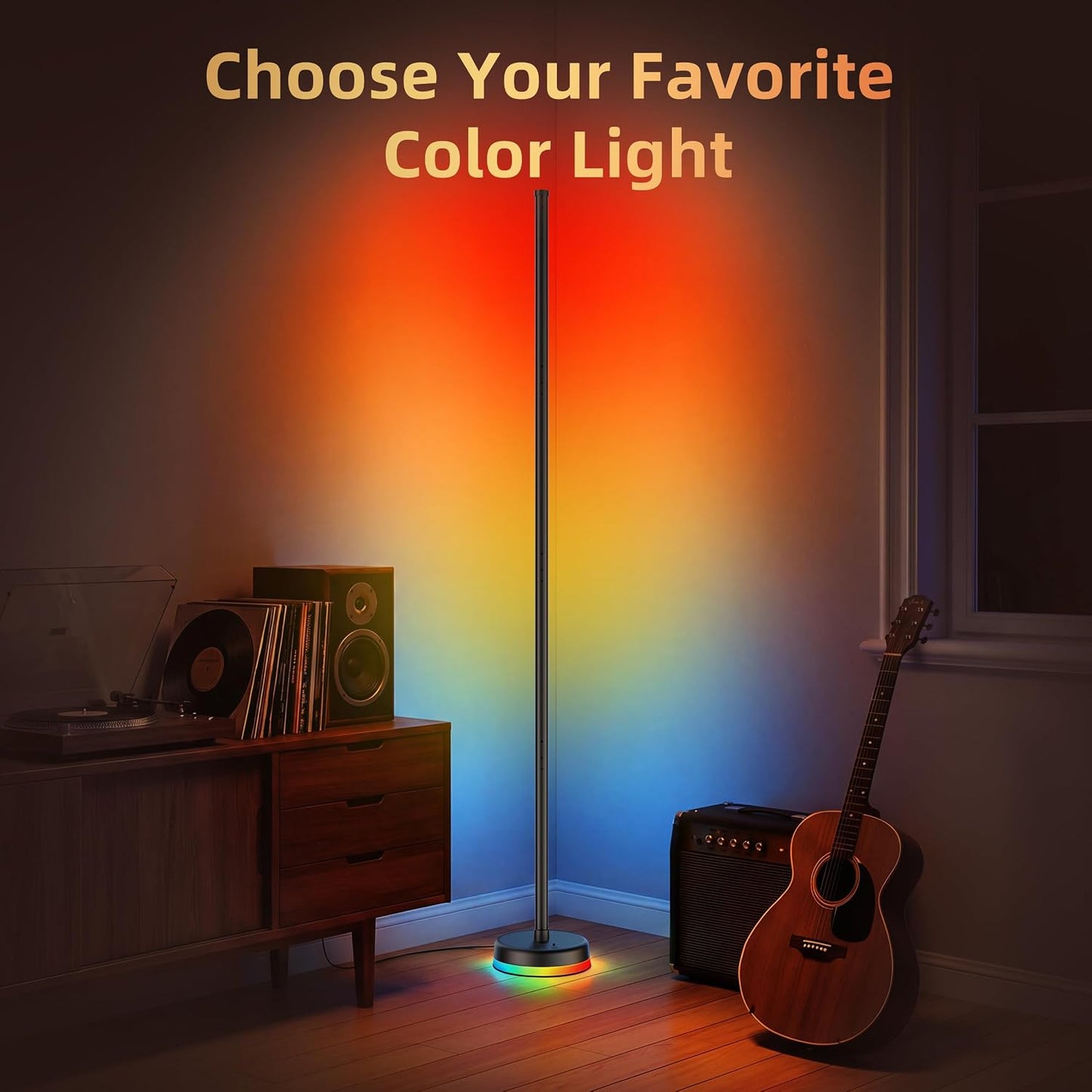 AOC Corner Floor Lamp, RGBICWW LED Floor Lamp with Glowing Base, Music Sync | App & Remote Control, 160 Million Colors, 68+ Scenes Color Changing, Ambient Lighting for Bedroom Living Room Home Office