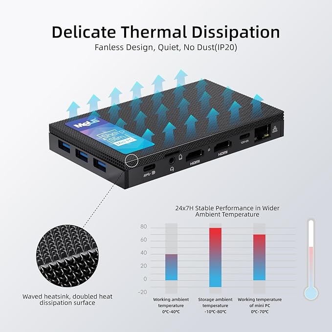 MeLE Quieter3C Fanless Mini PC, Celeron N5105, 8GB RAM, 128GB Storage, - Image 6