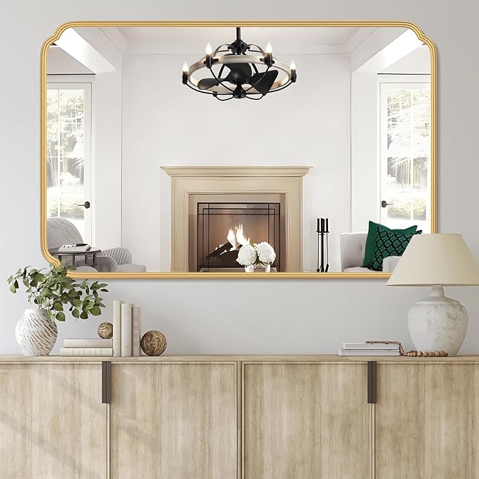 55X36 Inch Gold Metal Framed Bathroom Mirror - Image 3