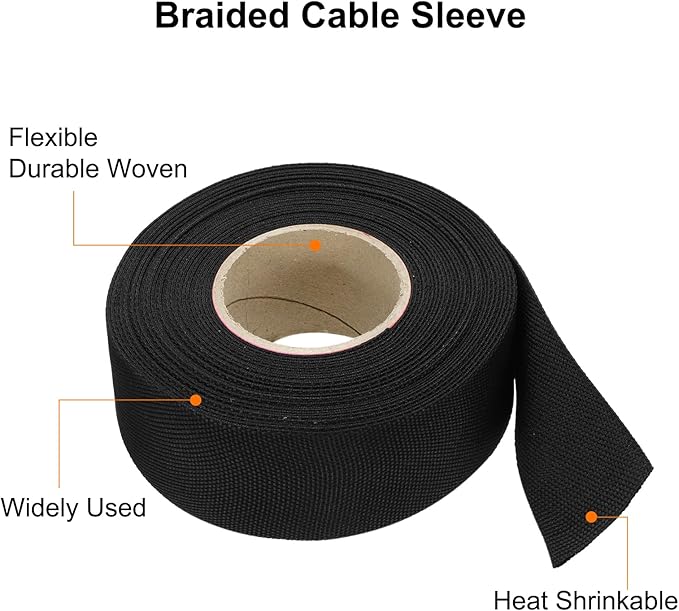 MECCANIXITY Braided Cable Sleeves Heat Shrinkable Fabric Sleeving, 1 1/4" 33ft - Image 4