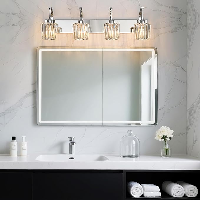FDPBY Modern Bathroom Vanity Light, 4-Light Chrome Wall Sconce - Image 3