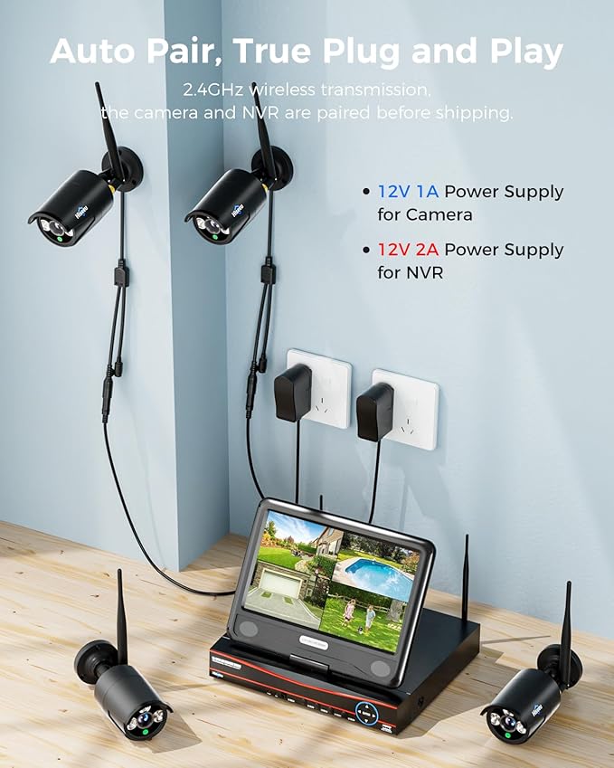 Hiseeu 2.4G/5G Wireless Pro Security Camera System, 10.1" LCD 8MP Monitor - Image 2