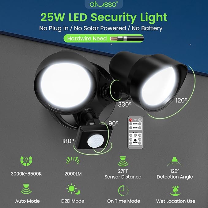 ALUSSO LED Security Lights Motion Sensor, 25W 2000LM Flood Lights Outdoor - Image 2