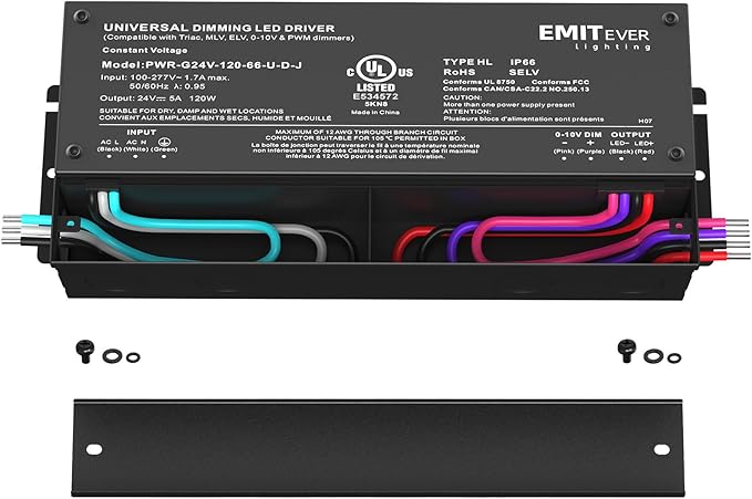EMITEVER 120W Dimmable LED Driver, 24V Triac Dimmable Power Supply, AC to DC - Image 2