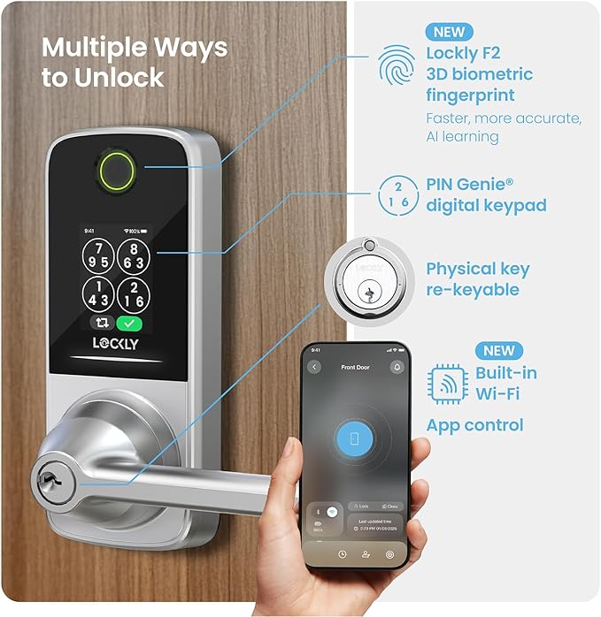 Lockly Smart Lock Secure Pro, Fingerprint Door Lock, Keyless Entry, Built-in - Image 3