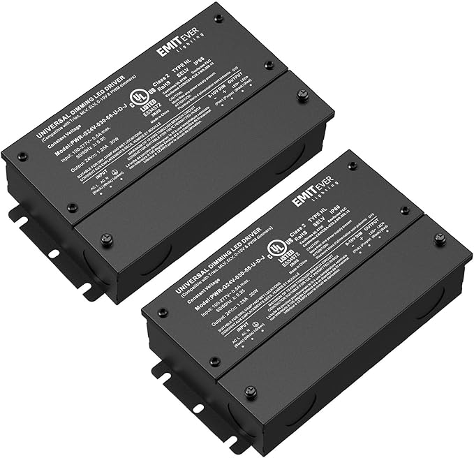 EMITEVER Dimmable Led Driver, 2 Packs 30W AC 110V-277V to DC 24V Transformer by EMITEVER