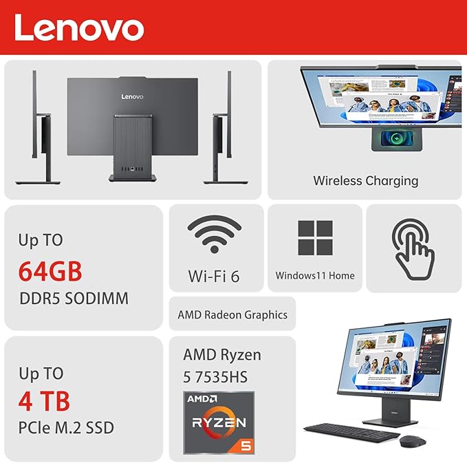 Lenovo IdeaCentre Business All-in-One, AMD Ryzen 5 7535HS, 16GB DDR5 RAM - Image 2