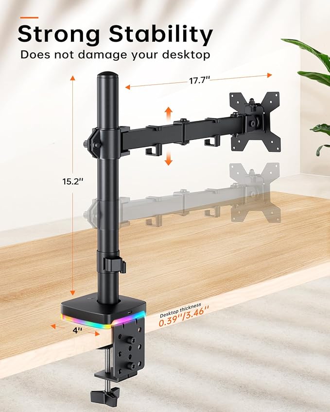 RGB Single Monitor Stand, Monitor Arm - Image 8