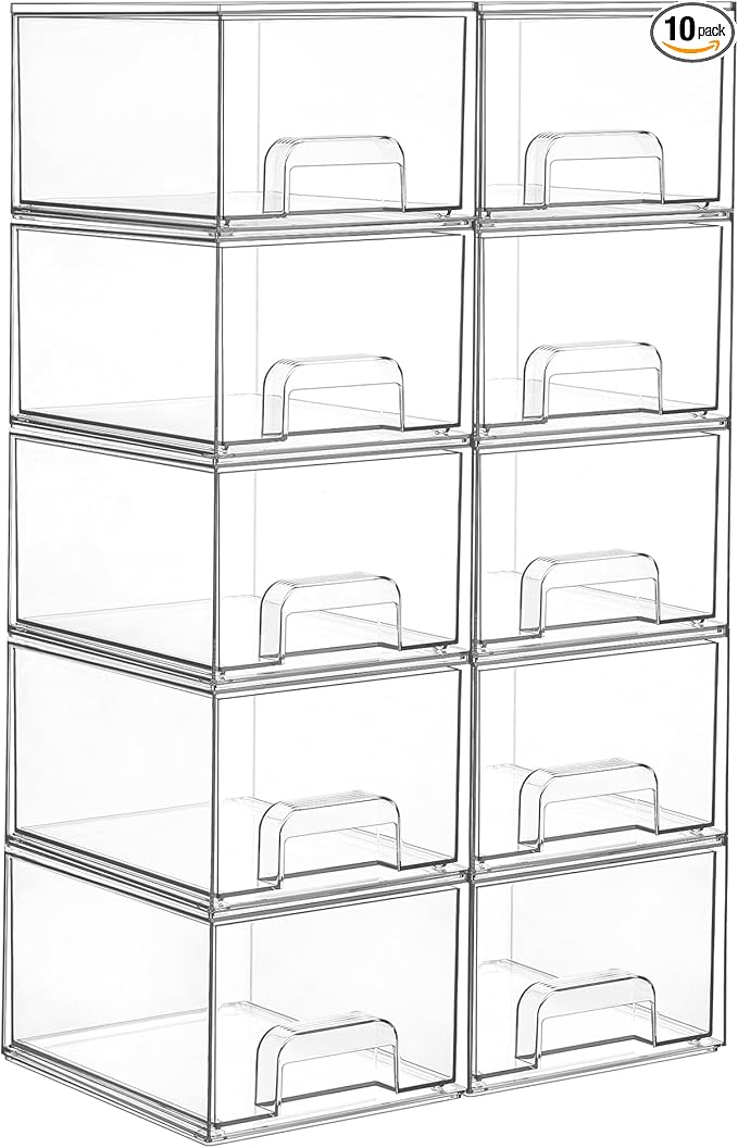 Vtopmart 10 Pack Clear Small Stackable Storage Drawers, Acrylic Bathroom Makeup by Vtopmart