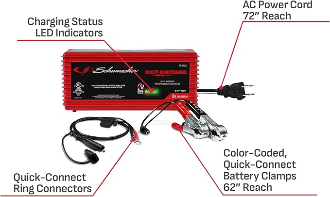 Schumacher Electric 2A Car Battery Charger and Maintainer, 3-in-1 Solution - Image 6