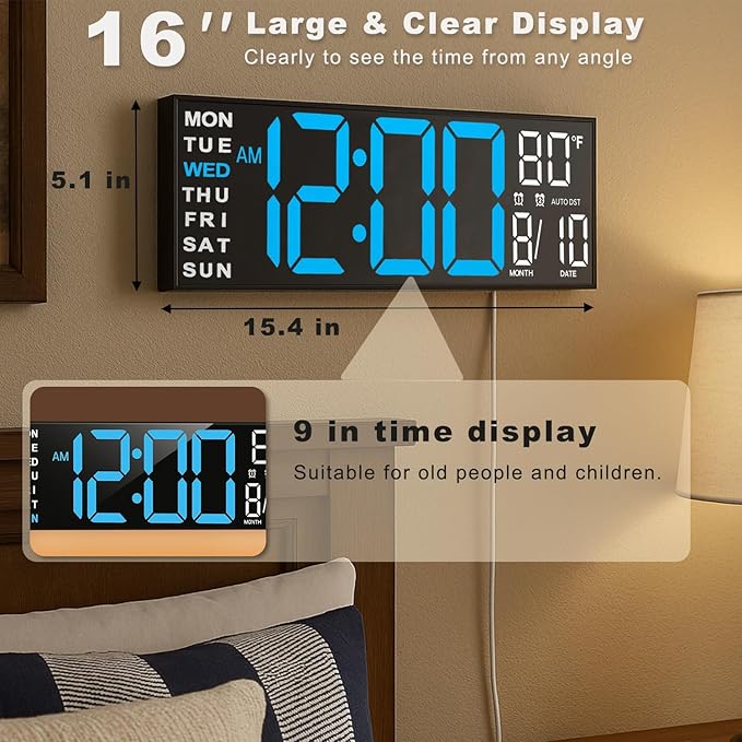 TrophyRak 16" Large Digital Wall Mount Clock, Count Down Timer, Big LED - Image 2