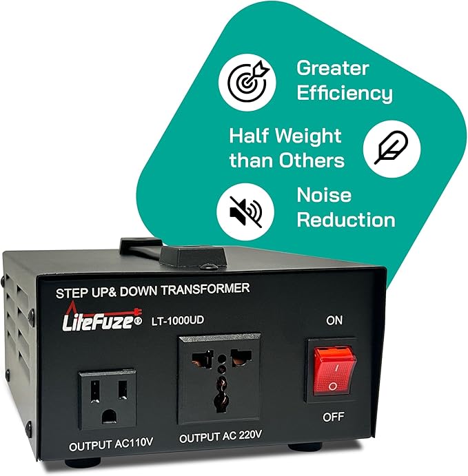 LiteFuze 1000 Watt Voltage Converter Transformer Step Up/Down - 110v to 220v / - Image 3