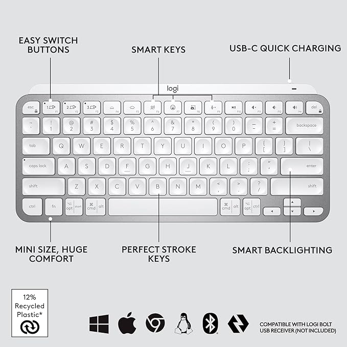 Logitech MX Keys Mini Minimalist Wireless Illuminated Keyboard, Compatible - Image 6