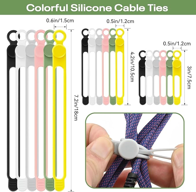 CozyNestMo Silicone Cable Ties Reusable, Elastic Wire Organizer Ties, - Image 2