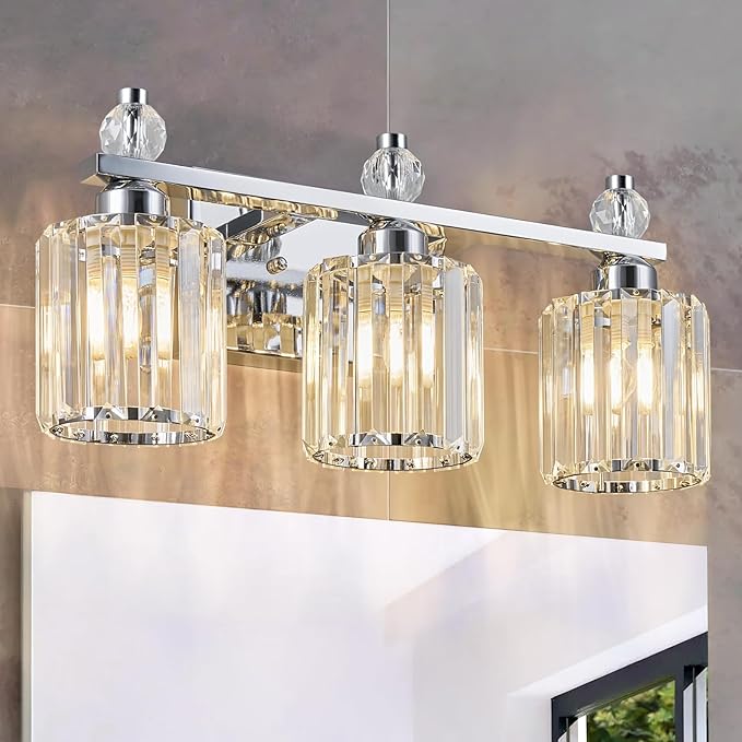 FDPBY Bathroom Vanity Lights 3-Light Chrome Modern Crystal Vanity Light by FDPBY