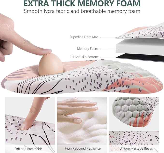 Laokiiy Mouse Pad Wrist Support, 2 in1 Keyboard Wrist Rest+ Ergonomic Mouse Pad - Image 3