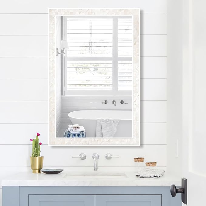 Tanmicoshomy White Shell Framed Rectangular Wall Mirrors by Tanmicoshomy