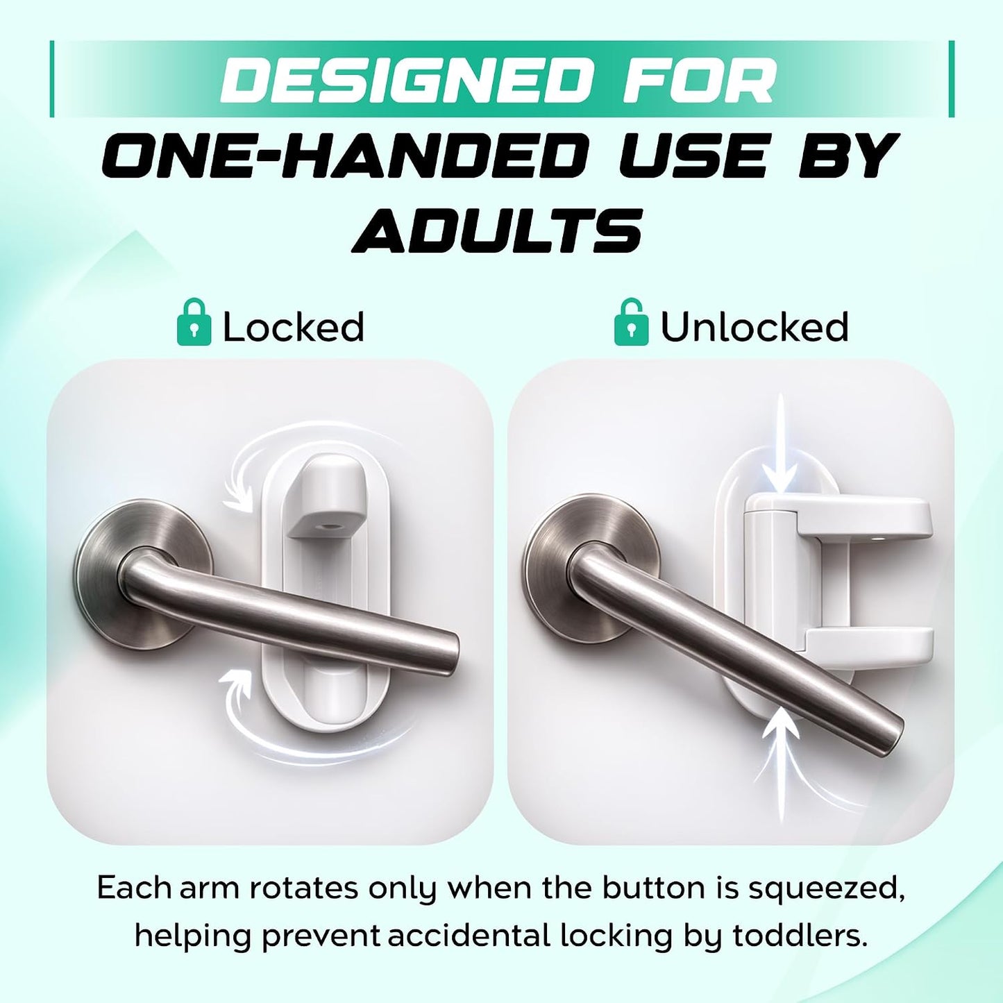 THREADFLOW® Door Lever Lock Child Proof PACK Of 4 – No Drilling Door Handle Baby Proof Locks - Lever Doors Handle Child Locks ABS Material With Strong 3M Adhesive