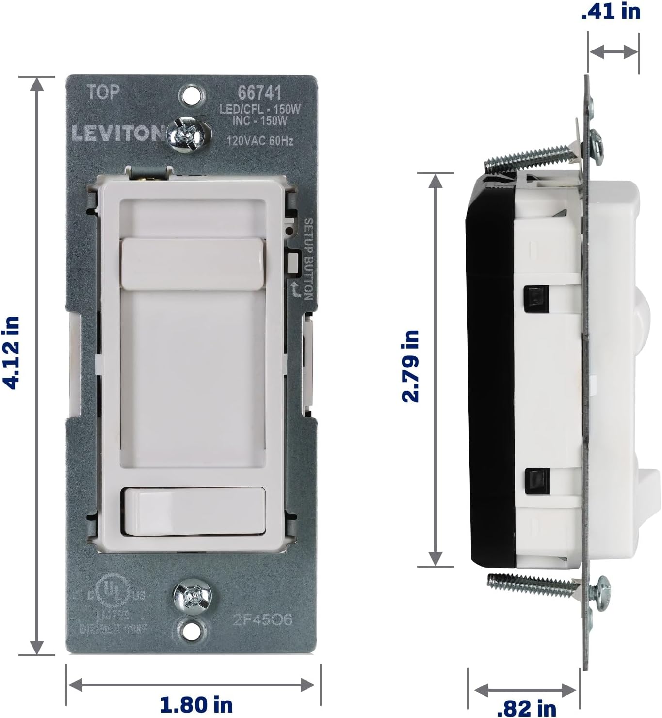 Leviton SureSlide LED Advanced Dimmer Switch for 150W Dimmable LED, Halogen and Incandescent Bulbs and Fixtures, 66741-W, White